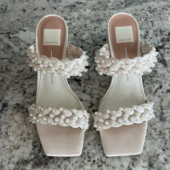 NEW DOLCE VITA womens paily pearl heeled sandals in vanilla pearl 8.5 block heel - Picture 2 of 7